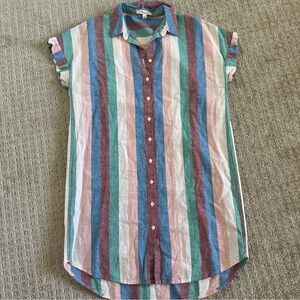 Madewell linen Shirt Dress Flagstaff Stripe button down short sleeve  small
